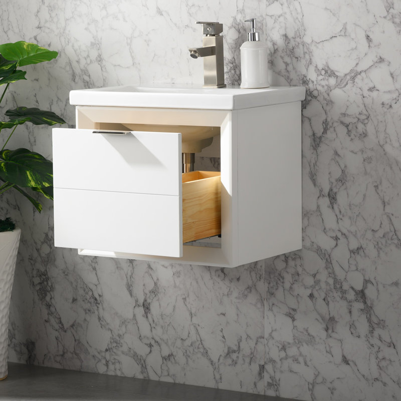 Everly Quinn Draven 20.39'' Wall Mounted Single Bathroom Vanity with Porcelain Top & Reviews